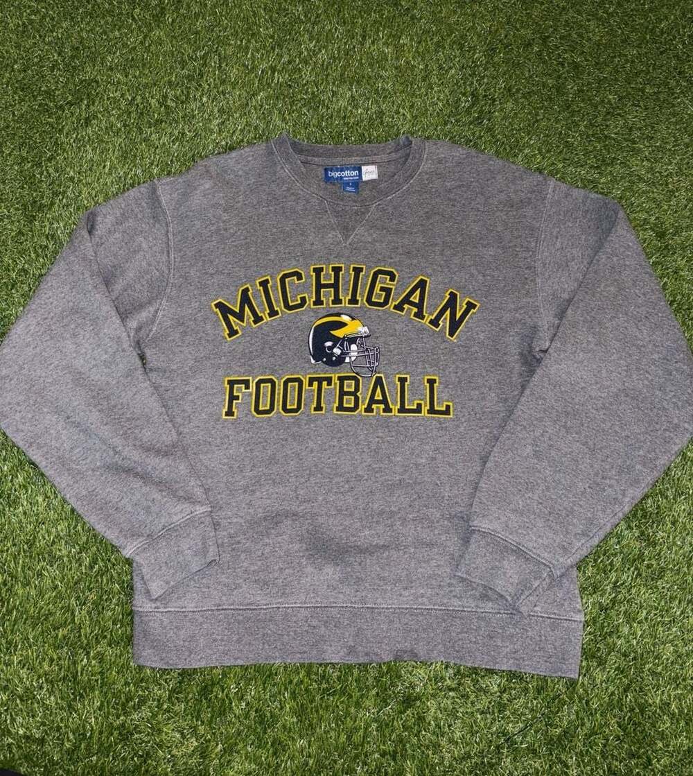 Big Cotton Gear Michigan Football Crewneck Sweatshirt Gray Men's Small